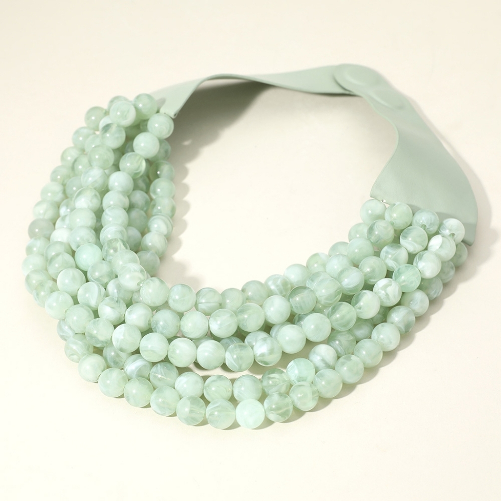 Green Magnetic Collar Multi Chain Strand Faceted Beaded Necklace Layered
